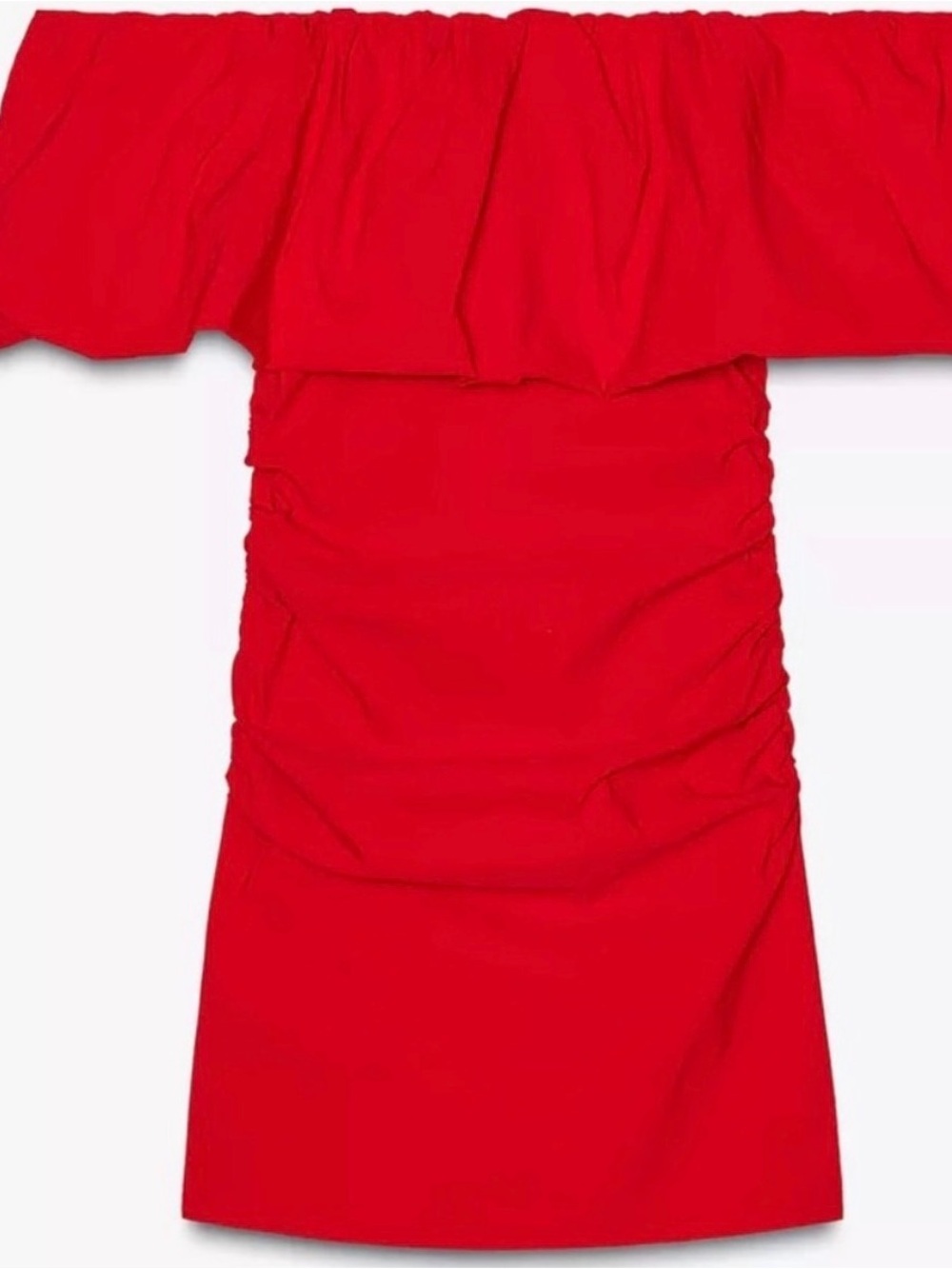 Zara Off-Shoulder Red Ruched Bodycon Dress